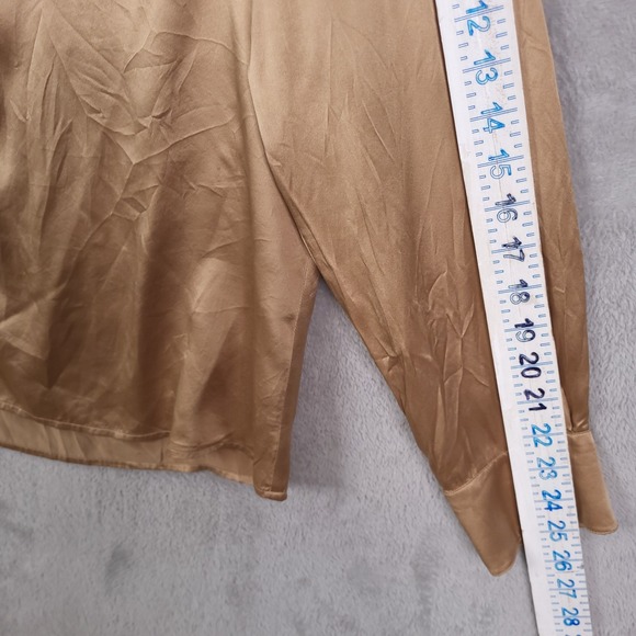 Lauren Ralph Lauren women 100% Silk Blouse Gold Long Sleeve Button Down Plus 18W - Picture 10 of 11